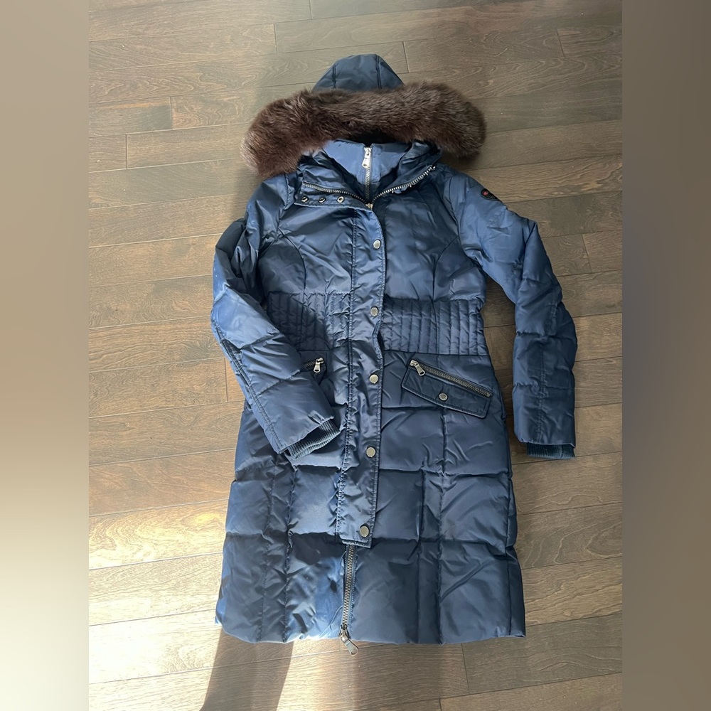 Pajar - Women's Blue Puffer Coat with Fur Trim